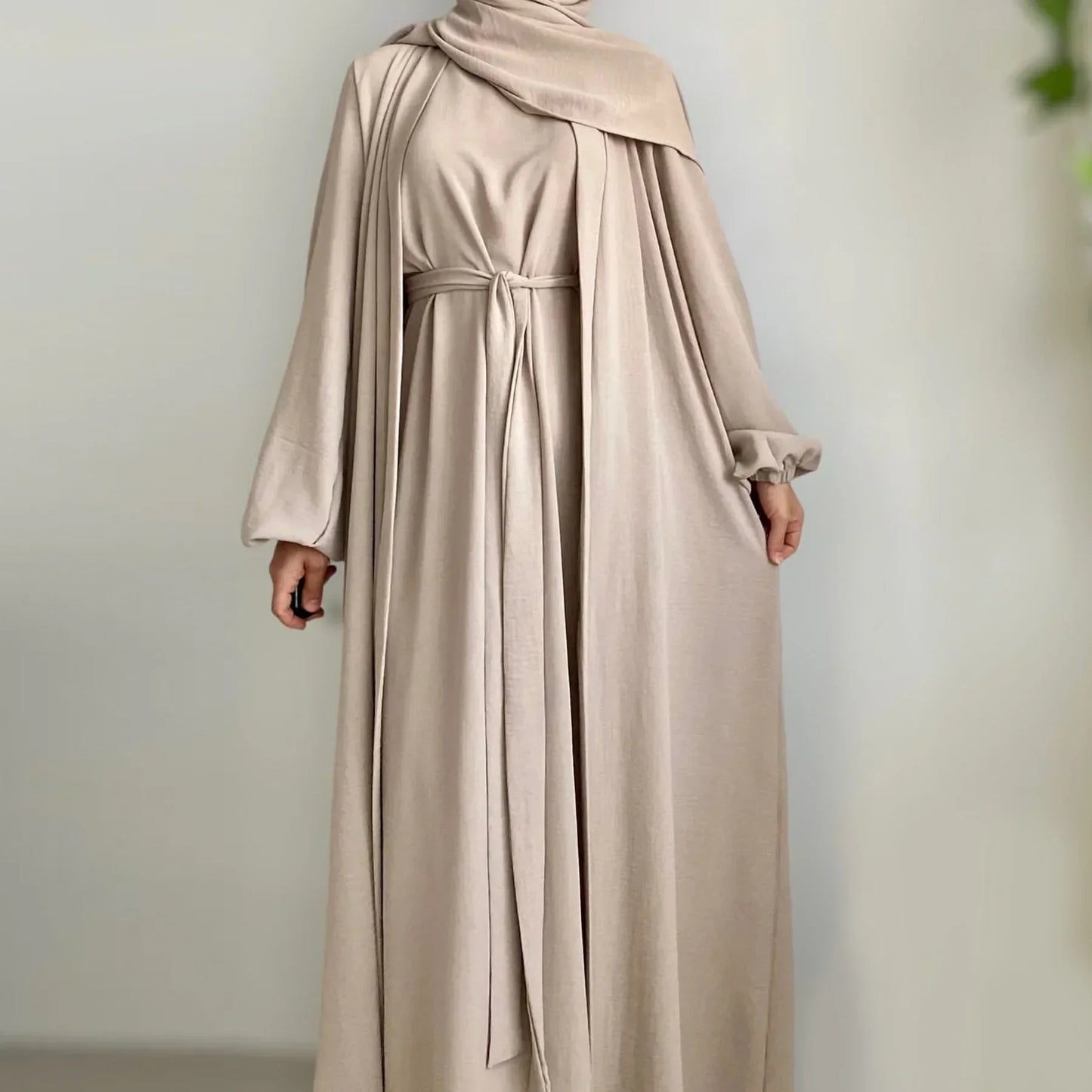 2 Piece Abaya Kimono with Inner Dress Set Muslim Abayas for Women Dubai Luxury Turkey Ramadan Islam Matching Hijab Outfit Kaftan