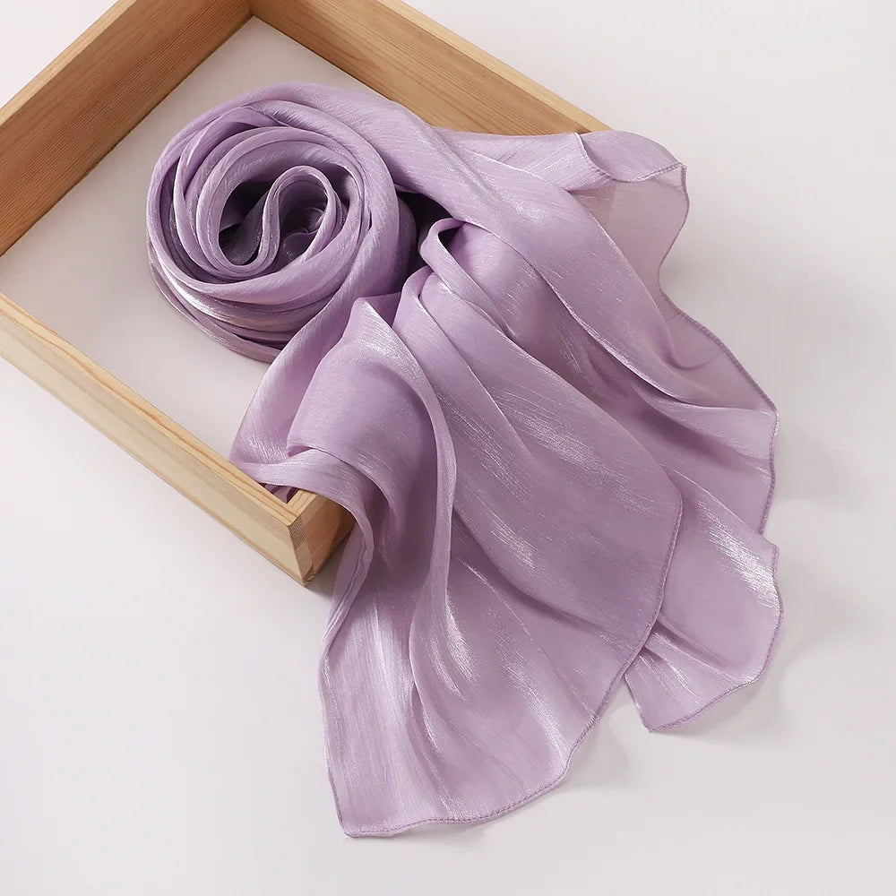 Female Shimmer Shawl Silk Hijab Scarf Breathable Cool Island Satin Medine Silk Veil Musulmans Shiny Silk Shawl Women's Scarves