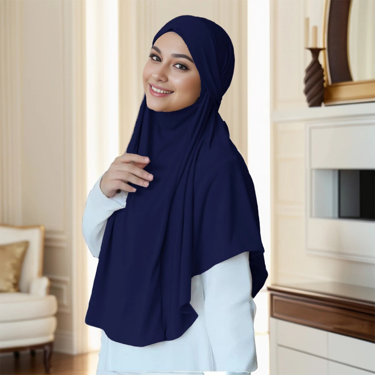 Malaysian Strap Instant Hijab Solid Modal Jersey Hijab Sacrf For Muslim Woman Hijabs Wrap Lady Casual Headband Ethnic Headscarf