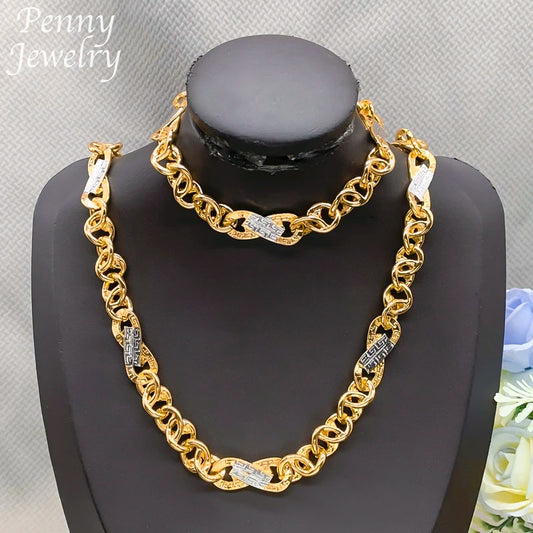 Dubai Gold Plated Jewelry Set for Men Women Hip Hop Necklace Bracelet Fashion Engagement Jewellery for Party Wedding Gifts