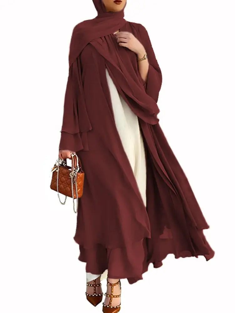 Fashion Chiffon Abaya Kimono Dubai Muslim Cardigan Abayas Women Casual Robe female Islam Clothes With Belt F2664