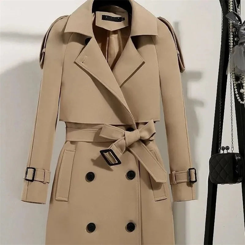 Women Long Trench Coat Fashion Windproof Coat Double Breasted Trench Coats Green Belt Windbreaker Spring Autumn Female Outerwear