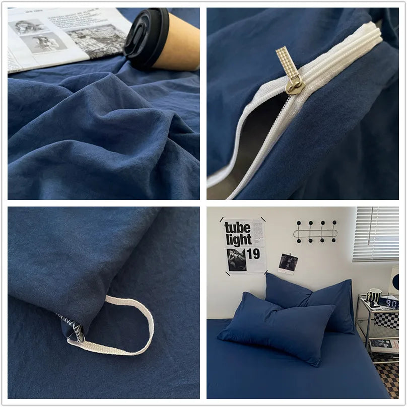 1pc Blue Duvet Cover 150x200  Washed Cotton Quilt Cover Queen Size Bed Linen for Girls Boys Room (Pillowcase Need Order)