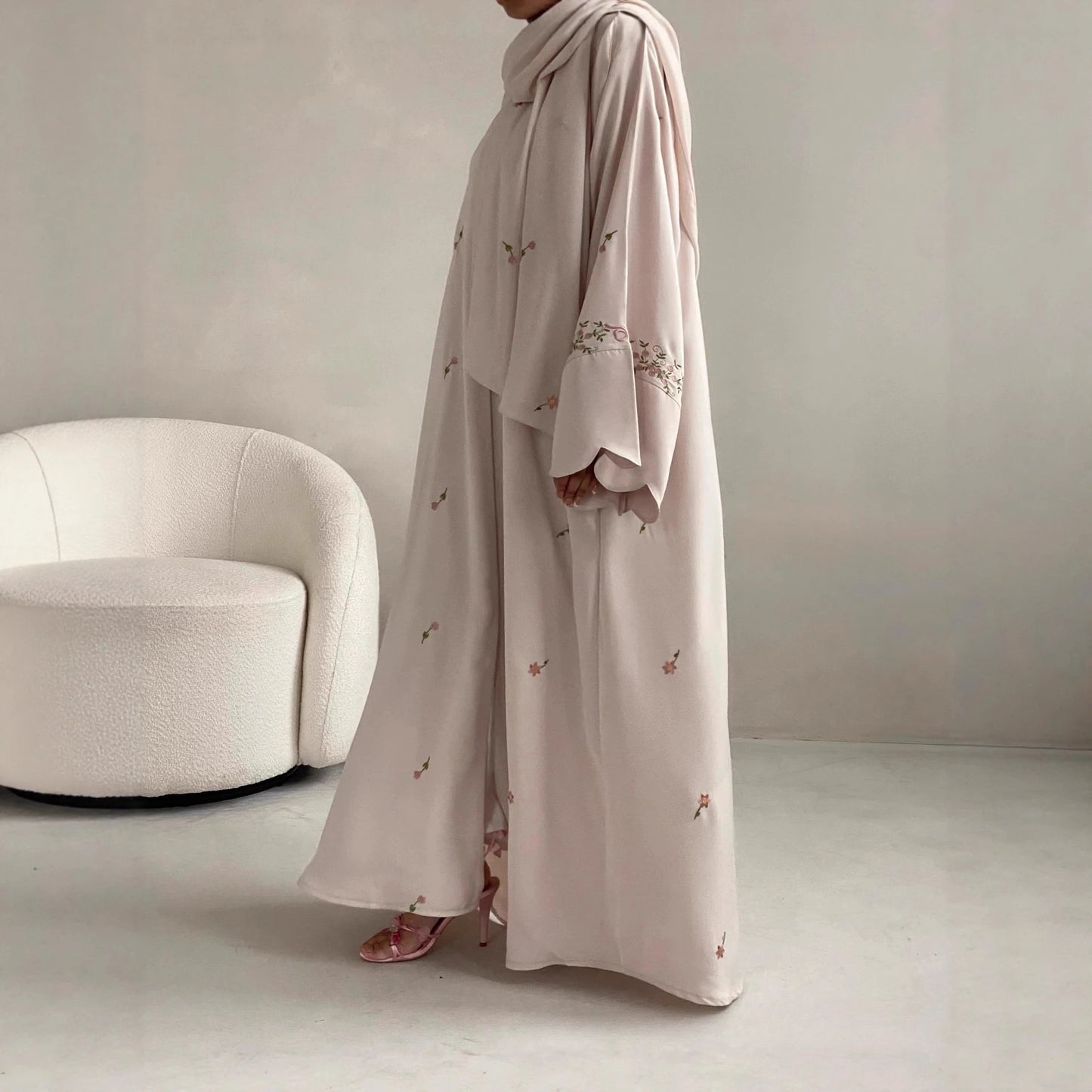 Embroidery Open Abaya and Hijab 2 Piece Set Muslim Dress Abayas for Women Dubai Luxury Islamic Clothing Kaftan Robe Ramadan Eid