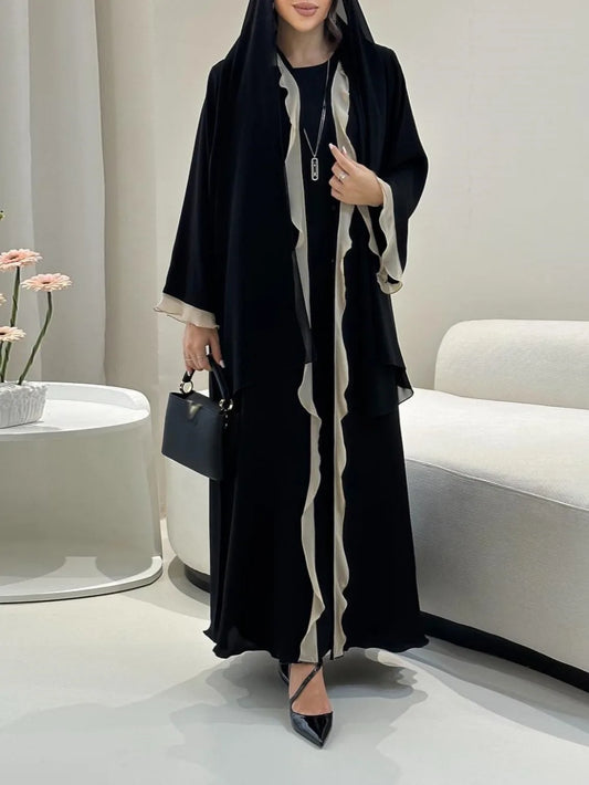 Eid Women Abaya Dress Ruffle Hem Cardigan Muslim Ramadan Open Party Long Dresses Caftan Robe Jalabiya Morocco Dubai Kaftan 2025