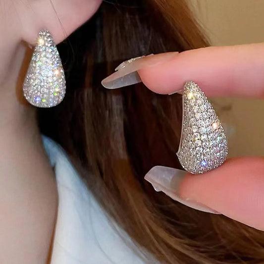 Korea's New Design Fashion JJewelry 14K Gold Plated Luxury Zircon Water Drop Earrings Elegant Women's Wedding Party Accessories