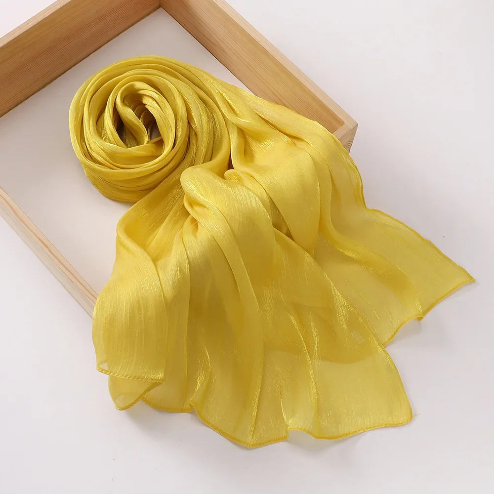 Female Shimmer Shawl Silk Hijab Scarf Breathable Cool Island Satin Medine Silk Veil Musulmans Shiny Silk Shawl Women's Scarves