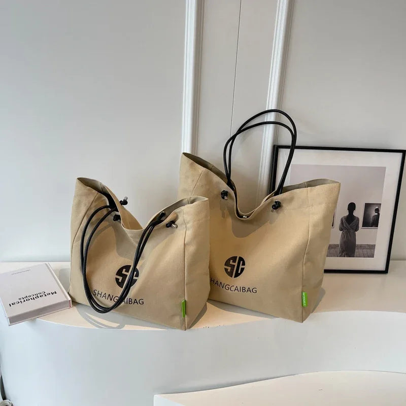 Quality Canvas Tote Bags For Women Letter Graphic Large Capacity Shopper Totes Two-size Shoulder Bag 2023 Simple Fashion Handbag