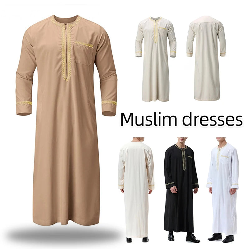 Slam Arab Men Thobe Robe Dishdasha Muslim Abaya Kaftan Ethnic Dress Thoub Jubba Saudi Musulman Wear Islam Dubai Arab Dressing