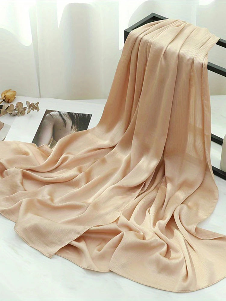 Premium Satin Crinkle Hijabs Scarf Chiffon Silk Shawl Plain Muslim Women Hijabs Shinny Islam Women Turban Pleated Scarf Ramadan