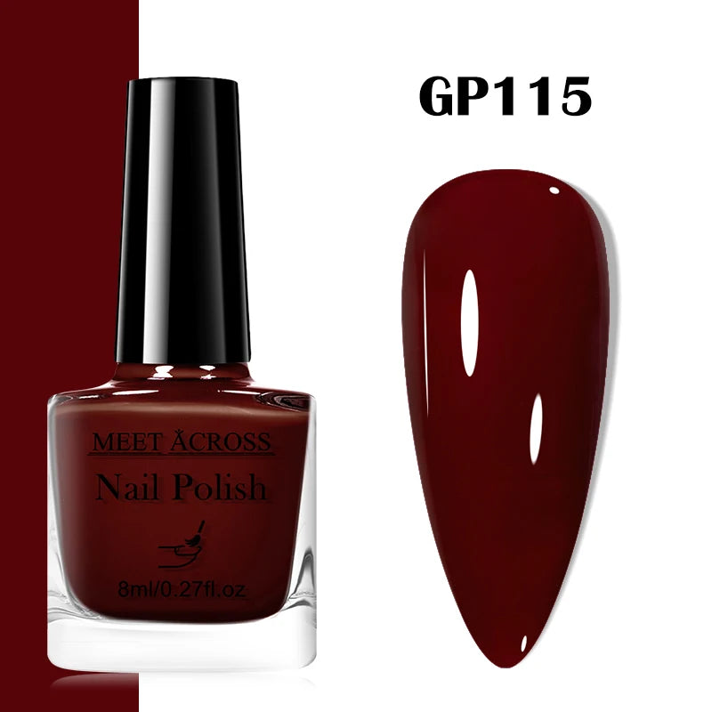 MEET ACROSS 8ml Wine Red Color Water-Based Peel Off Nail Polish Glass Bottle Christmas Nail Art Polish DIY Design No Need Lamp