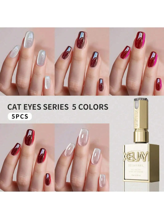 5PCS Glass bead cat's eye nail art 2025 new wine red white moonlight crystal cat's eye combination