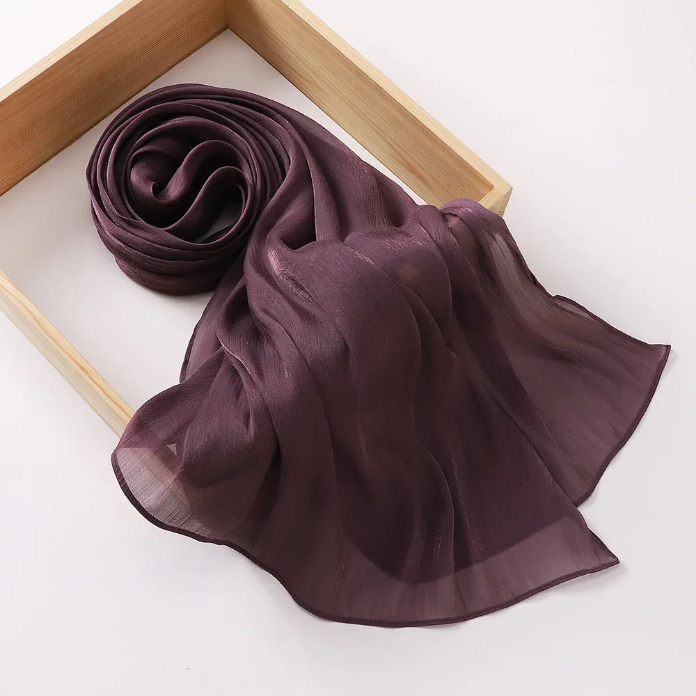 Female Shimmer Shawl Silk Hijab Scarf Breathable Cool Island Satin Medine Silk Veil Musulmans Shiny Silk Shawl Women's Scarves