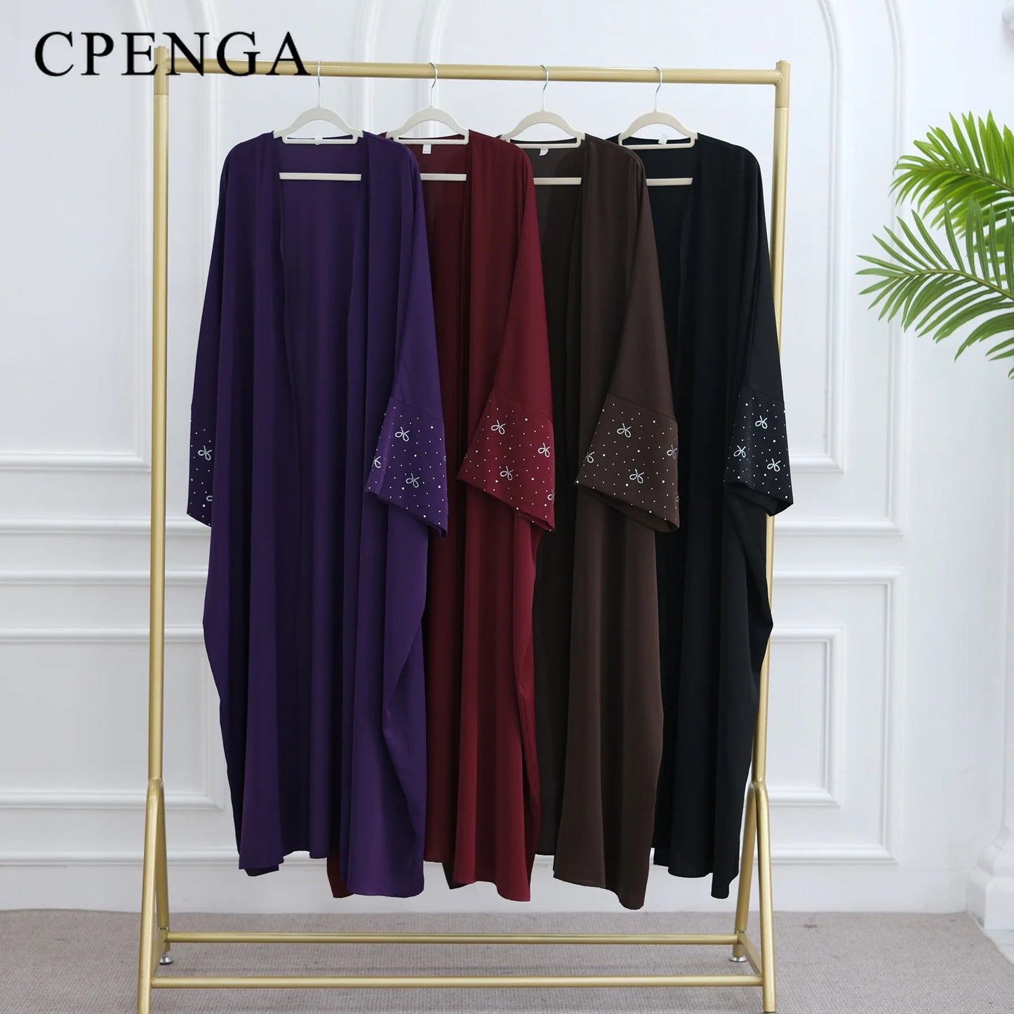Luxury Dubai Abaya with Beaded Bow Modest Dress for Muslim Women Elegant Open Front Cover Cardigan Fashion Plain Turkey Outfit