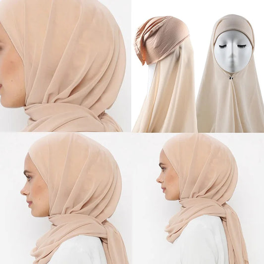 Instant Slip-On Chiffon Jersey Hijab With Inner Cap
