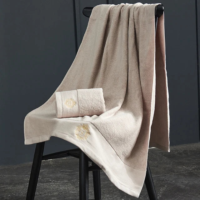 Bath Towels Cotton 140x70cm, Large Bathroom Thick Shower Towel Cover, Embroidered Gift Sport Blue White Brown Black Green Grey