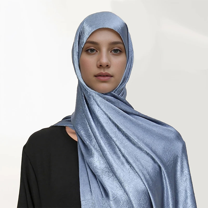 Hot Premium Satin Crinkle Hijab Silk Scarf Chiffon Shawl Plain Muslim Women Hijabs Islam Women Turban Pleated Scarf Ramadan