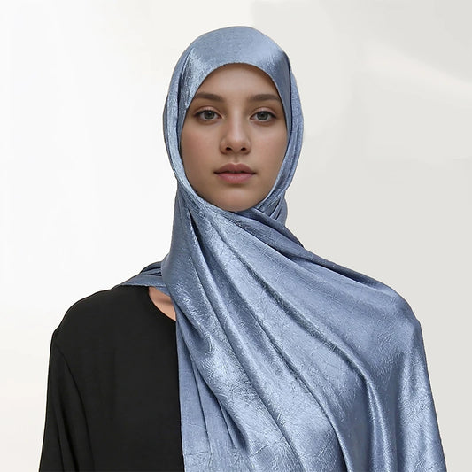 Premium Silk-Feel Crinkle Satin Everyday Hijab Scarf