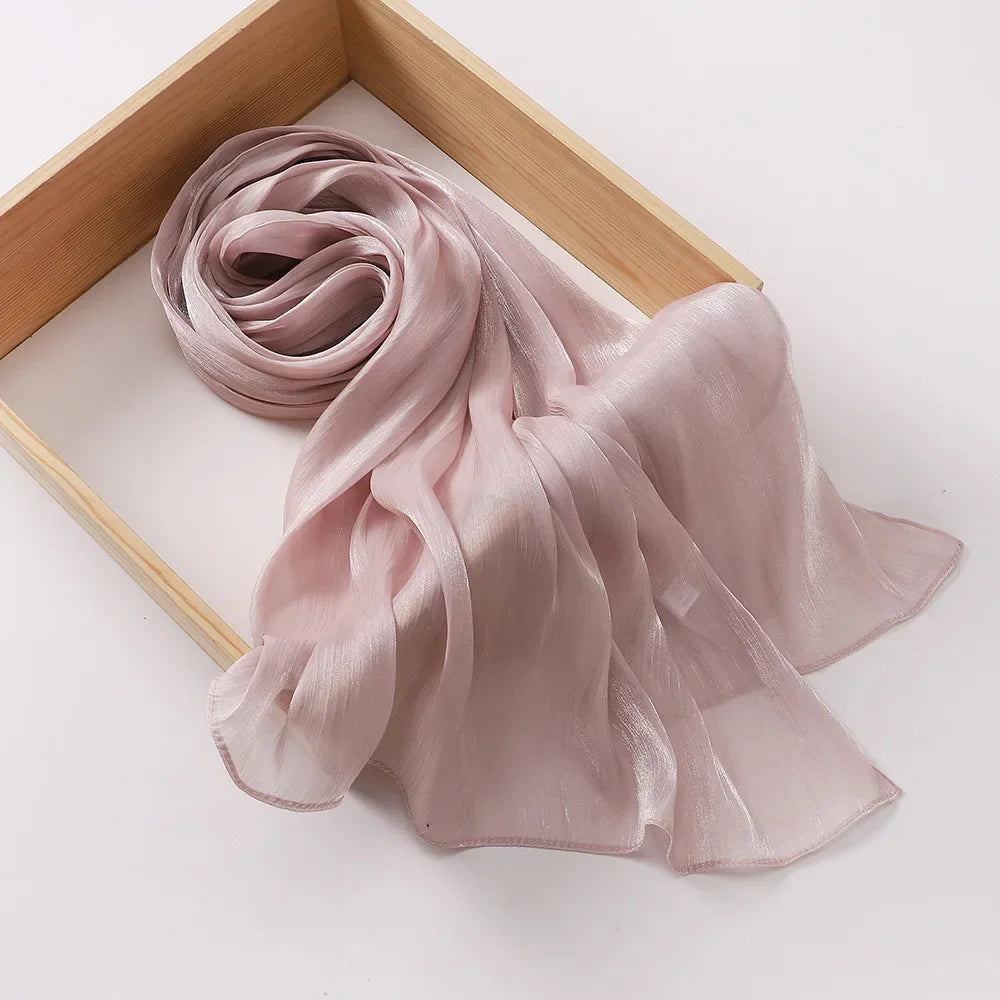 Female Shimmer Shawl Silk Hijab Scarf Breathable Cool Island Satin Medine Silk Veil Musulmans Shiny Silk Shawl Women's Scarves