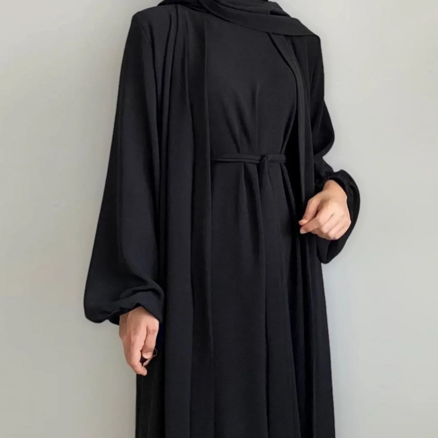 2 Piece Abaya Kimono with Inner Dress Set Muslim Abayas for Women Dubai Luxury Turkey Ramadan Islam Matching Hijab Outfit Kaftan