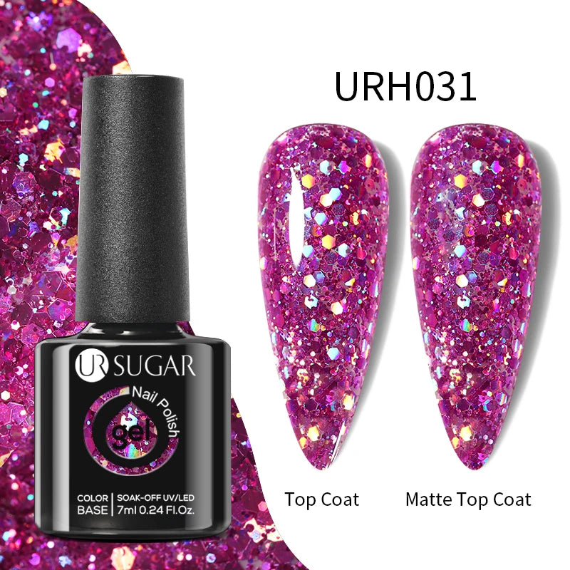 UR SUGAR 7ml Black Red Wine Glitter Gel Nail Polish Shinning Sequin Semi-permanent Varnish UV LED Gel Nail Art Manicure