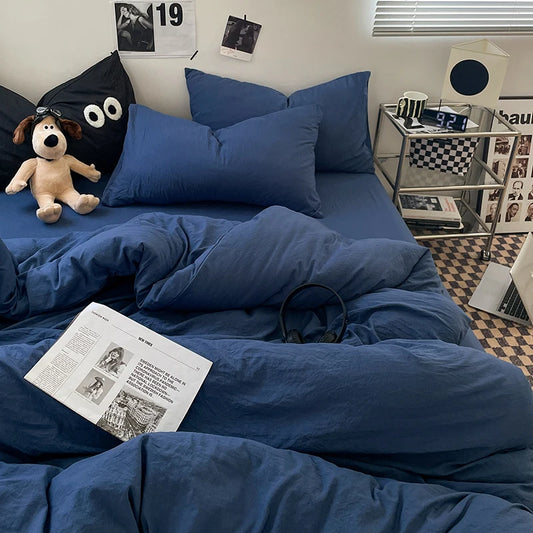 1pc Blue Duvet Cover 150x200  Washed Cotton Quilt Cover Queen Size Bed Linen for Girls Boys Room (Pillowcase Need Order)