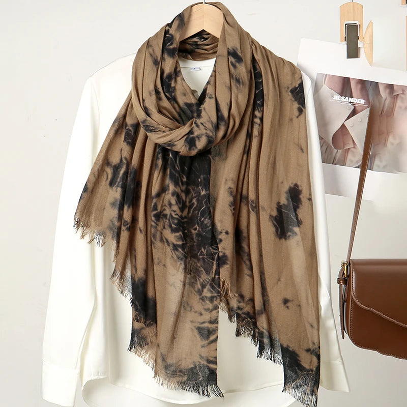 Fashion Print Muslim Hijab Breathable Hijabs Rayon Viscose Woven Tie-Dye Colorful Shawls Muslim Women Head Scarf Hijabs
