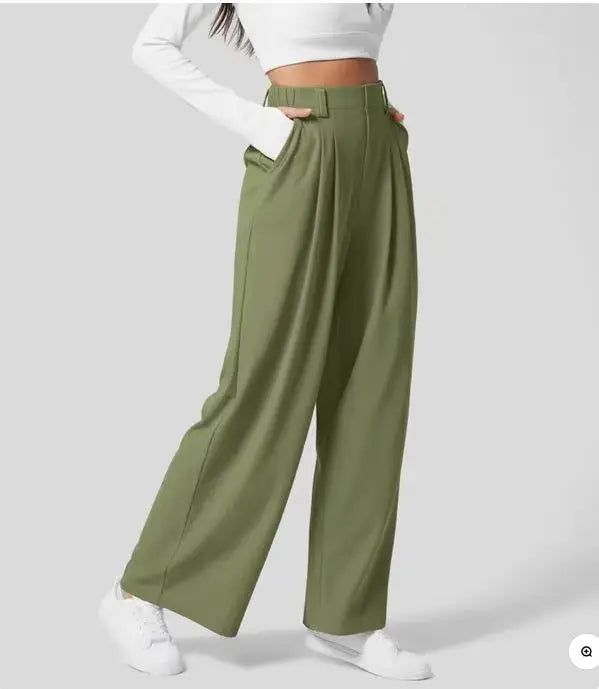 Women's High-Waisted Straight-Leg Trousers Casual Office Wear Slim-Fit Cut Solid-Colour Suit Trousers