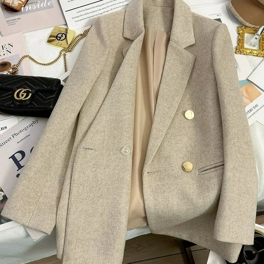 Fashionable Korean Style Women's Suit Jacket Autumn Winter New Arrival High-End Beige Beautiful Coat Elegant Versatile Outerwear