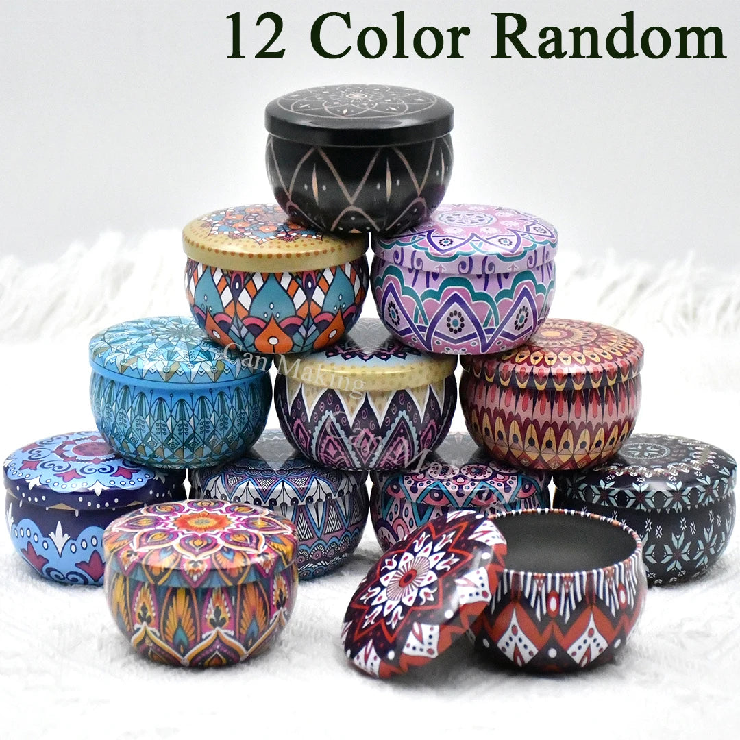 12pcs Mixed Color  Iron Candle Tin Jars Empty Can- DIY Candle Making with Storage Case for Dry Spices and Sweets