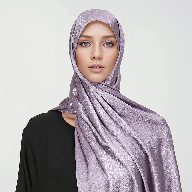 Hot Premium Satin Crinkle Hijab Silk Scarf Chiffon Shawl Plain Muslim Women Hijabs Islam Women Turban Pleated Scarf Ramadan
