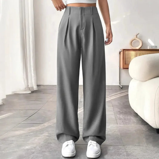 Women's High Waist Straight Leg Pleated Suit Trousers