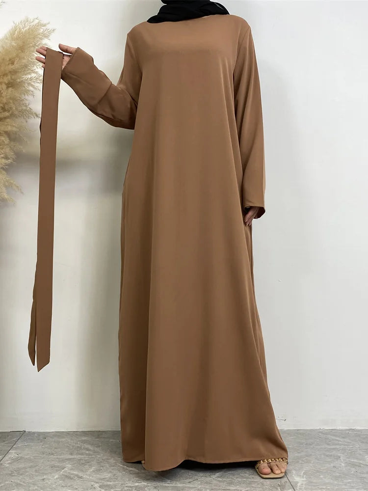 Hot Selle Muslim Woman Abaya With Pockets Islamic Casual And Simple Long Dresses Moroccan Caftan Woman Dubai Abaya Ramadan Black