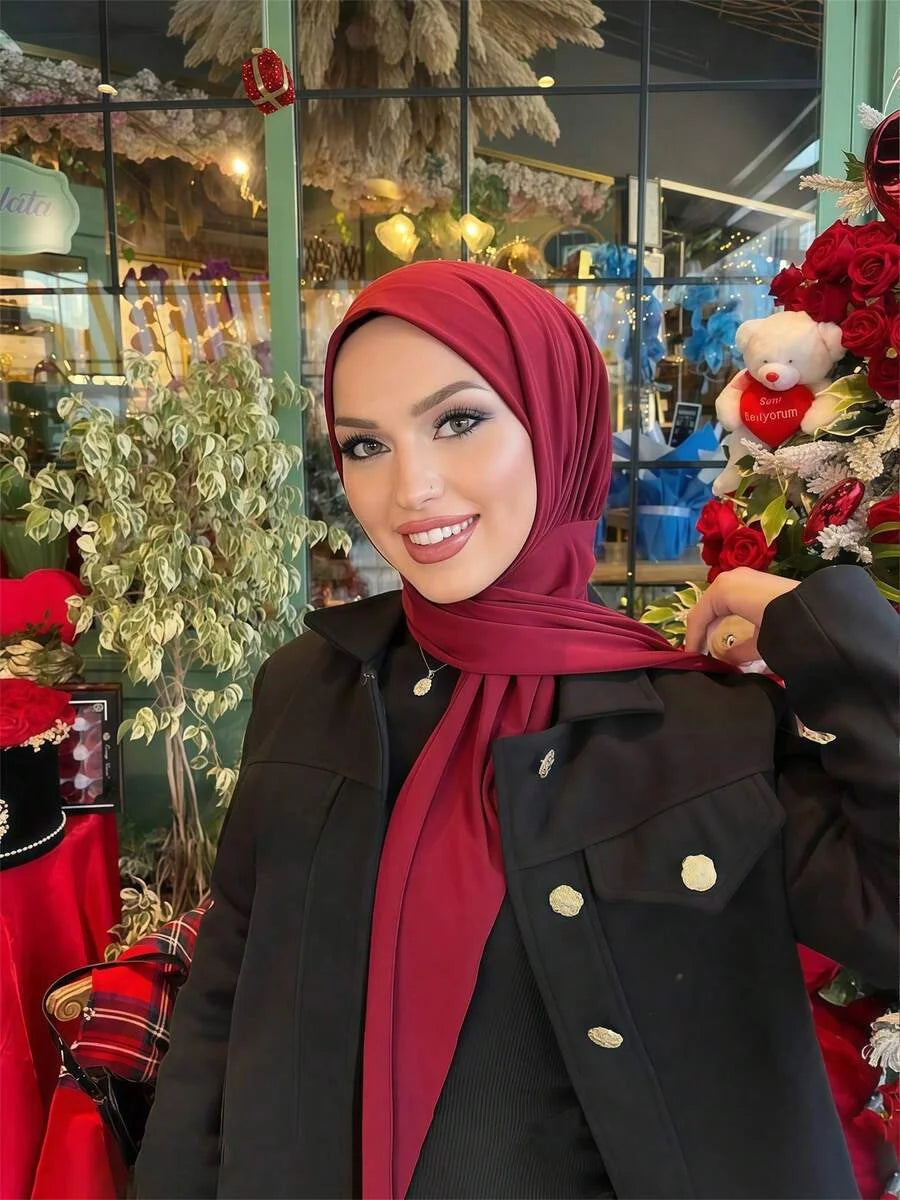 Fastener Instant Hijab for Muslim Women Ready To Wear Head Wraps Full Cover Scarf Headscarf Bonnet Plain Neck Head Shawls