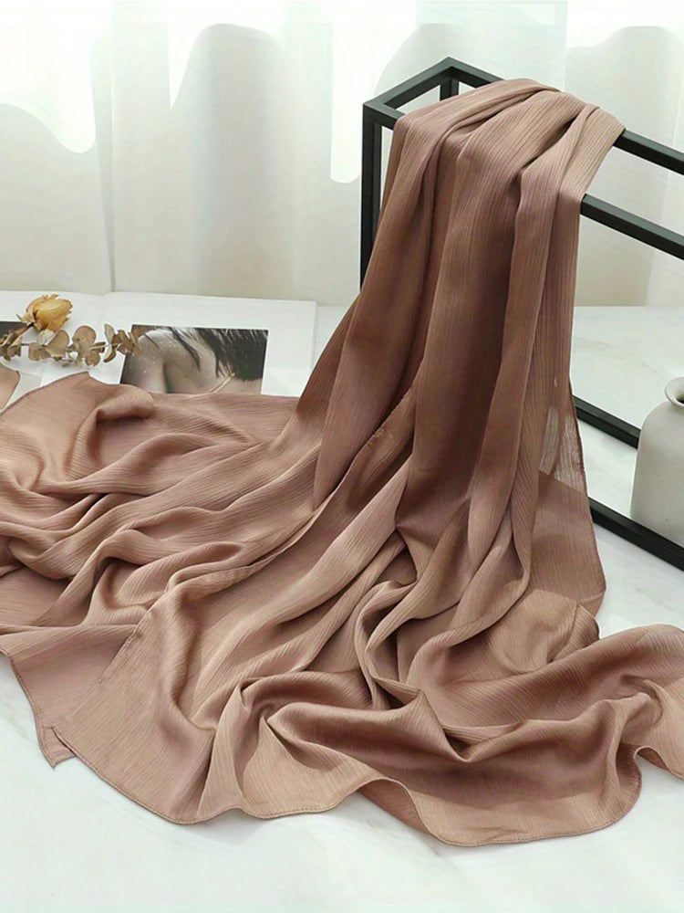 Premium Satin Crinkle Hijabs Scarf Chiffon Silk Shawl Plain Muslim Women Hijabs Shinny Islam Women Turban Pleated Scarf Ramadan