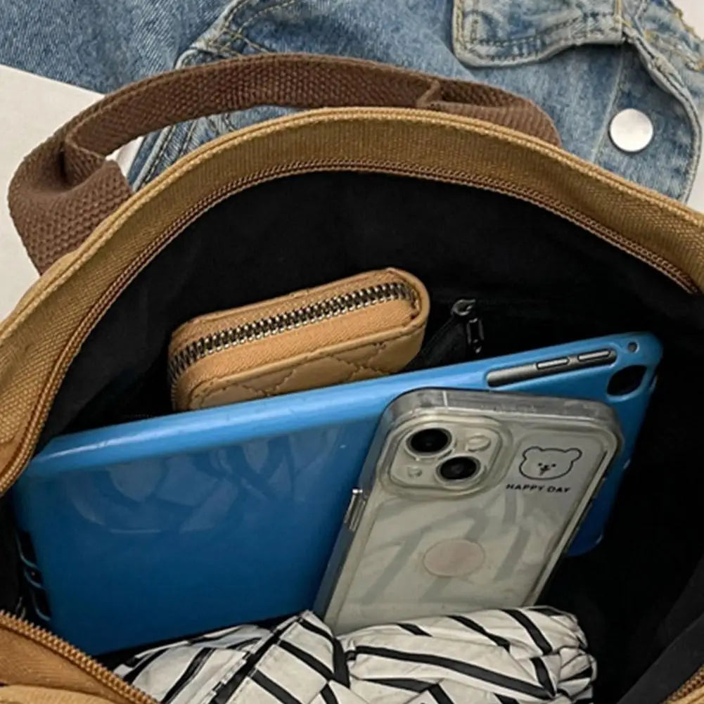 Canvas Tote Bag For Women Versatile Solid Color Shoulder Bag Waterproof Thermal Insulated Food Storage Handbag