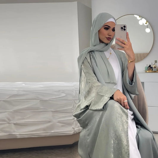 Dubai Satin Open Front Kimono Maxi Dress