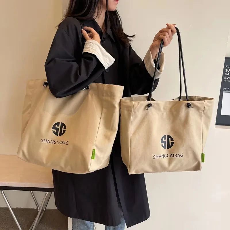 Quality Canvas Tote Bags For Women Letter Graphic Large Capacity Shopper Totes Two-size Shoulder Bag 2023 Simple Fashion Handbag