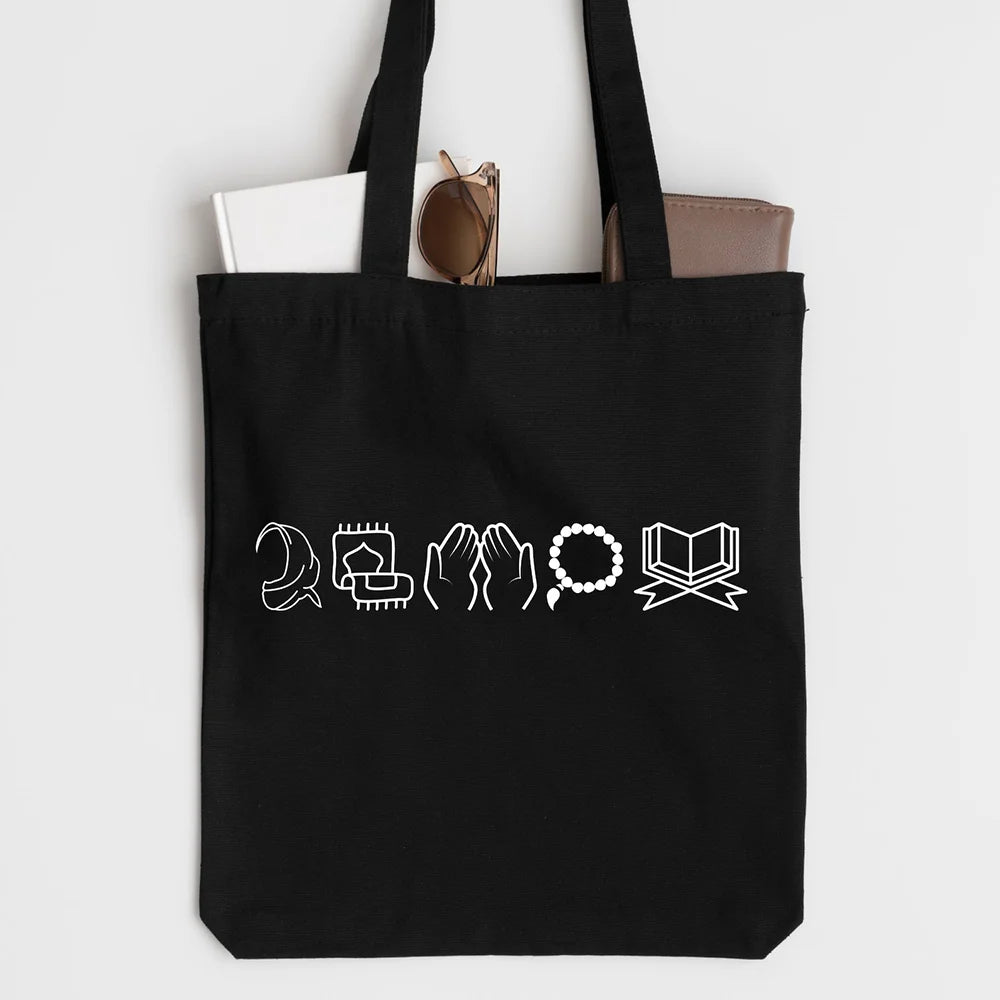 Muslim Essentials Canvas Tote Bag Eid Mubarak Accessories Ramadan Kareem Gifts Islamic Iftar Party Favor Taraweeh Essentials