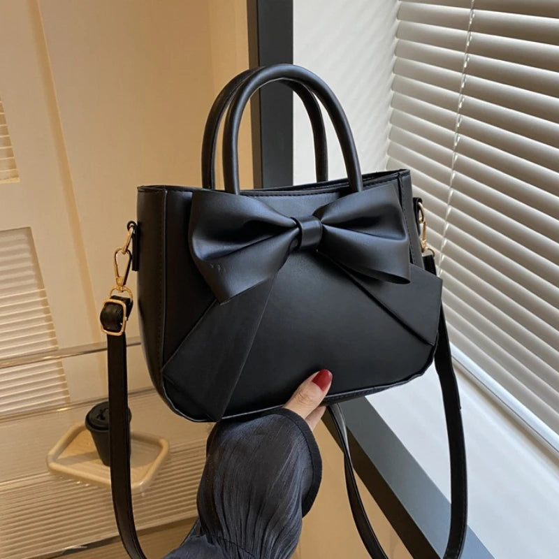 Elegant Faux Leather Tote Bag with Large Bow Detail Shoulder Purse , Convertible Crossbody Bag with Top Handle Bags for Women