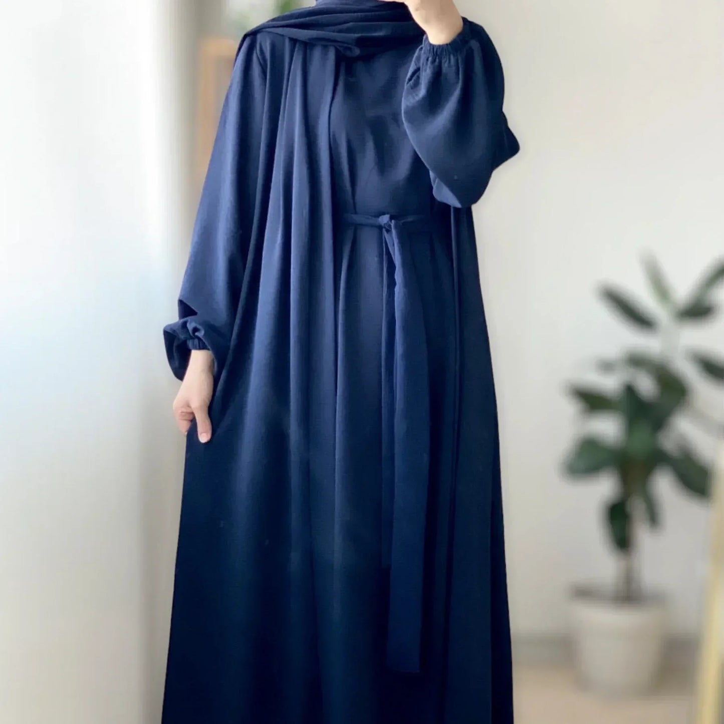 2 Piece Abaya Kimono with Inner Dress Set Muslim Abayas for Women Dubai Luxury Turkey Ramadan Islam Matching Hijab Outfit Kaftan