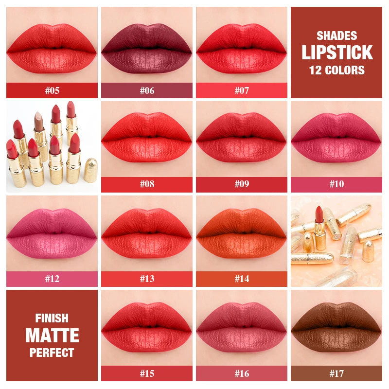 Matte Lipstick Long Lasting Waterproof Lip Stick Smudge-free Classic Highly Pigmented Velvet Finish Lip Tint Makeup