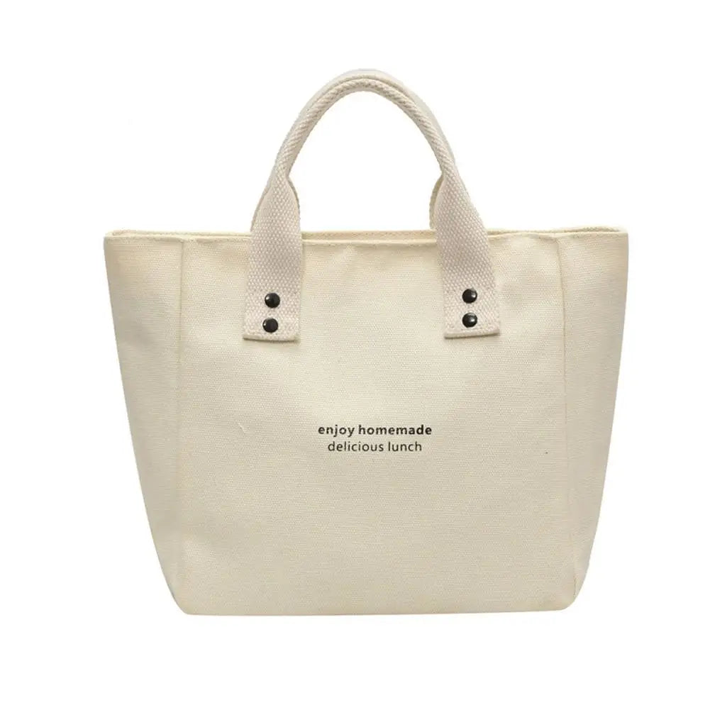 Canvas Tote Bag For Women Versatile Solid Color Shoulder Bag Waterproof Thermal Insulated Food Storage Handbag