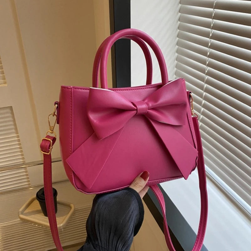 Elegant Faux Leather Tote Bag with Large Bow Detail Shoulder Purse , Convertible Crossbody Bag with Top Handle Bags for Women