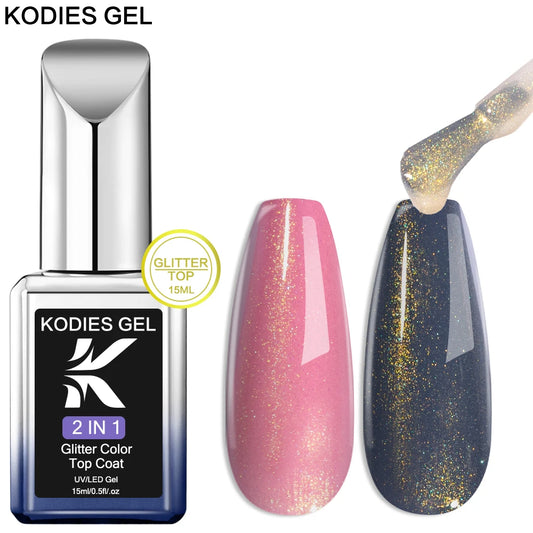 KODIES GEL Glitter Top Coat Shimmery Gold UV Gel Nail Polsih Holographic Laser Gellak Semi Permanent Super Shine Topcoat No Wipe