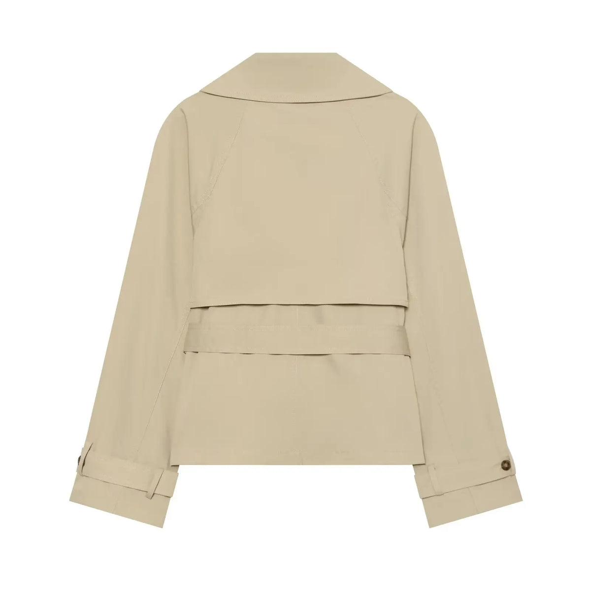 BSAY 2026 Women Short Trench Coat Lapel Double Breasted Belted Waist Long Sleeve Cropped Windbreaker Casual Commuter Outerwear