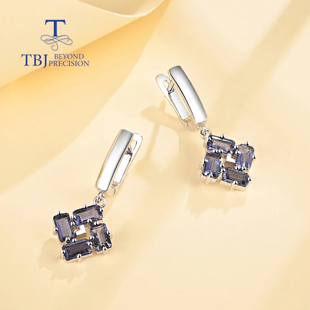 Light Luxury Natural gems Iolite Ring Earring Jewelry Set for Women Elegant Fashion design Anniversary 925 sterling Silver gift