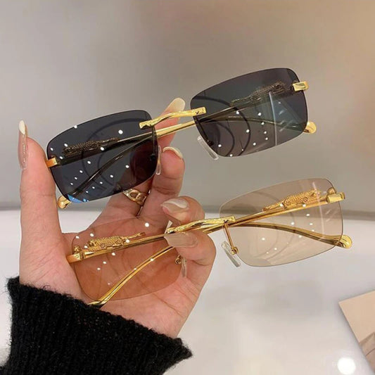 Luxury Brand Leopard Sunglasses Women Rimless Square Sun Glasses Female Fashion Frameless Shades Female UV400