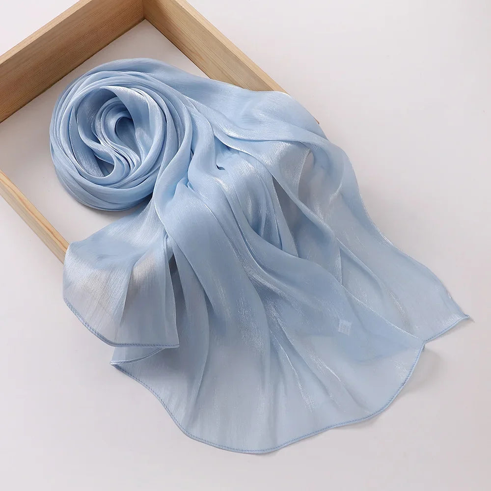 Female Shimmer Shawl Silk Hijab Scarf Breathable Cool Island Satin Medine Silk Veil Musulmans Shiny Silk Shawl Women's Scarves