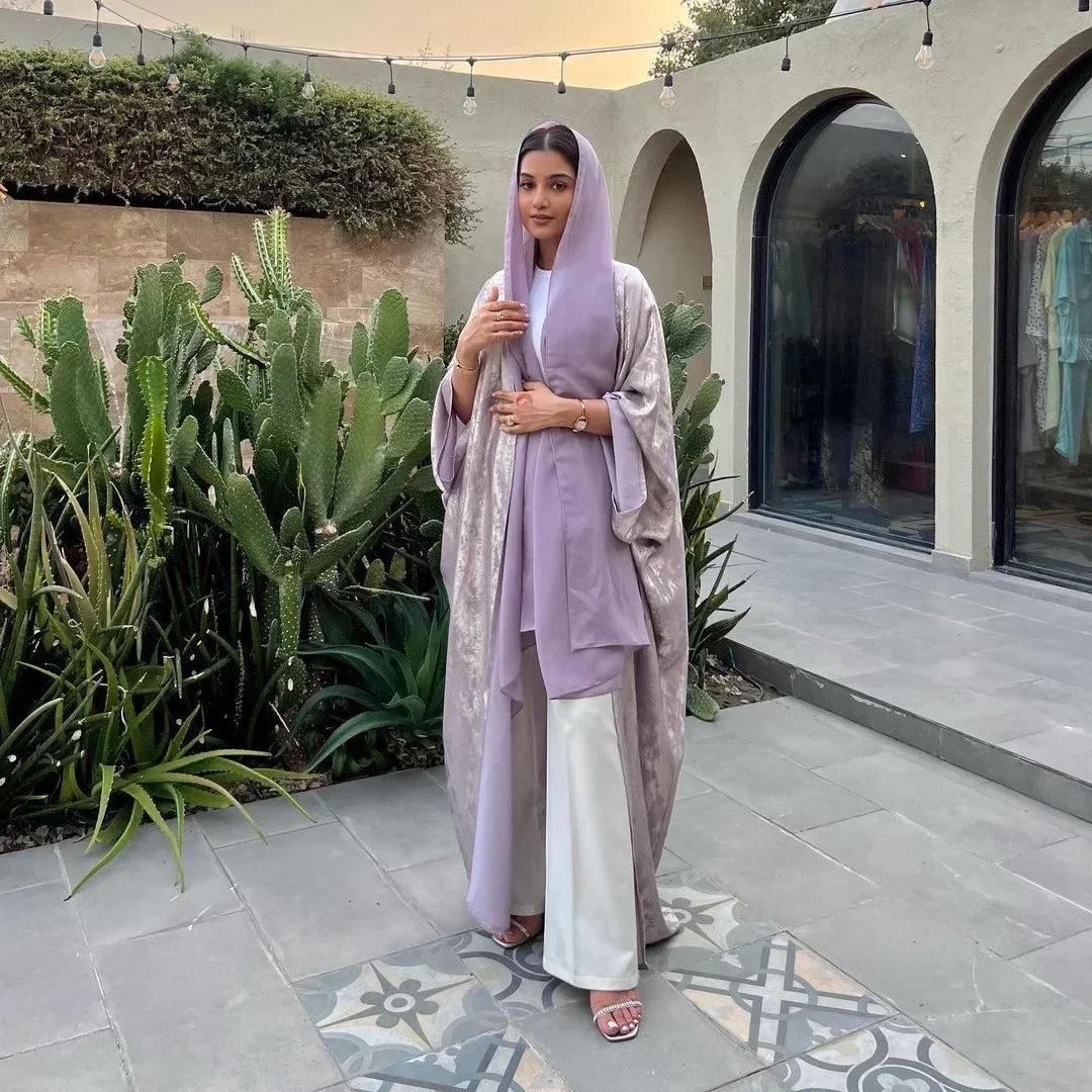 Dubai Women Maxi Dress Abayas Satin Kaftan Muslim Open Front Kimono Cardigan Turkey Islamic Dresses Loose Clothing Robe Arabic